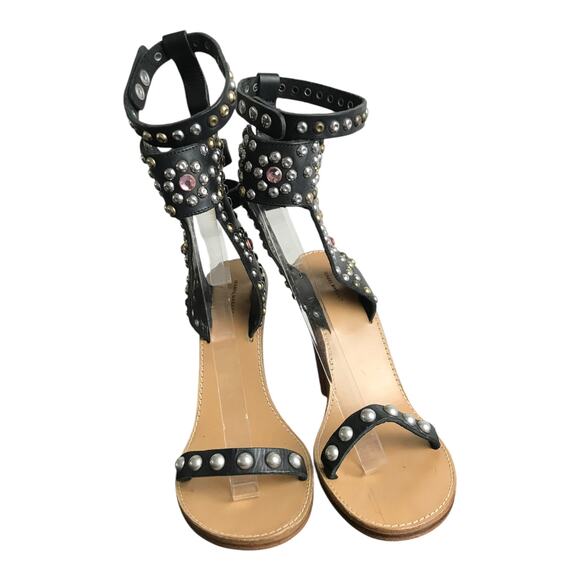 Isabel Marant Strap Sandals Womens 40 Carol Black Leather Studded gladiator - Picture 4 of 6